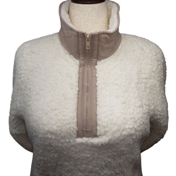 SO Women’s Fleece Pullover S Cream Tan Oversized Quarter-Zip Cozy Layers - Picture 5 of 9